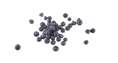 portion of blueberry thrown from edge on white background scattered