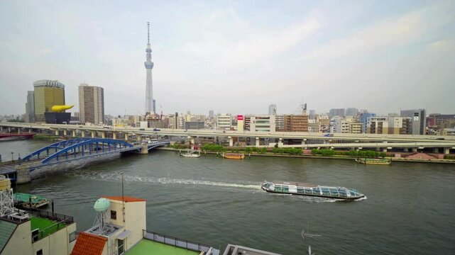 Tokyo skyline with sumida river, bridges, and modern architecture