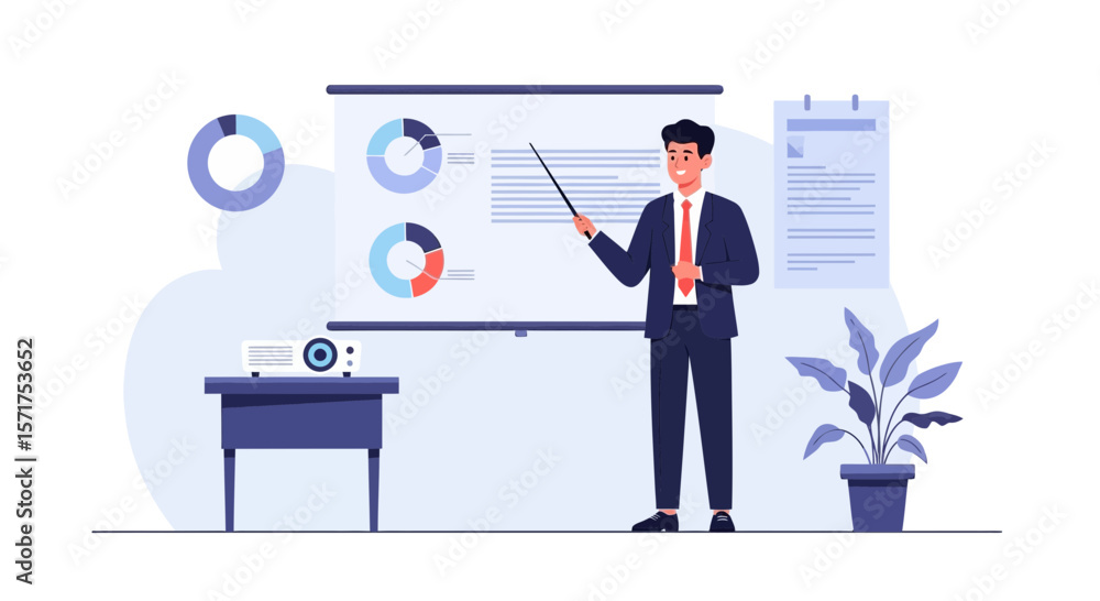 Aufkleber engaging presentation by a professional man explaining business data and charts