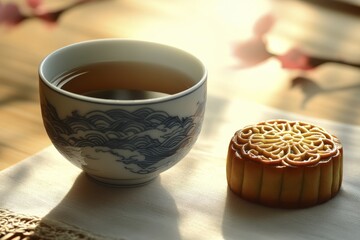 Elegant tea with mooncake in sunlight: serenity and tradition
