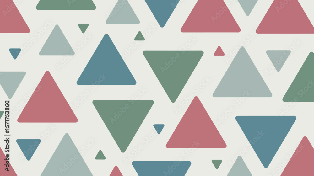 Poster a pattern of assorted colored triangles on a white background with rounded edges