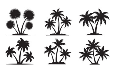 Fototapeta premium Tropical palm tree silhouettes on white background palm trees nature