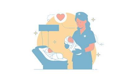 Caring Nurse Holds Newborn Infant With Love In Hospital Nursery Room