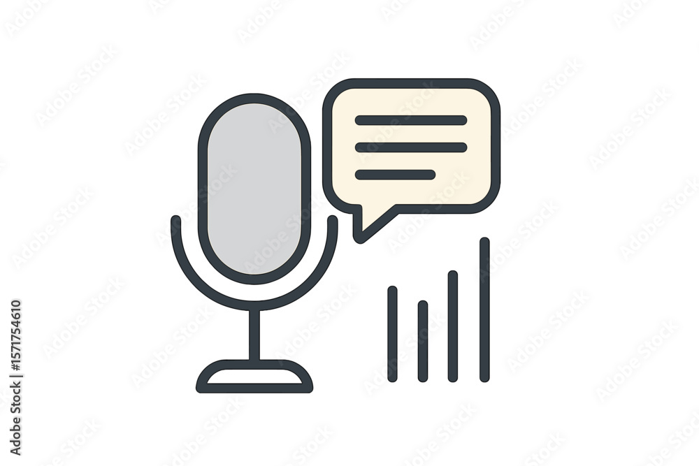 Poster line art icon of a microphone speaker for speech-to-text functionality, suitable for use in apps and