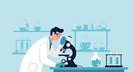 Scientist Analyzing Sample Through Microscope In Laboratory Experiment