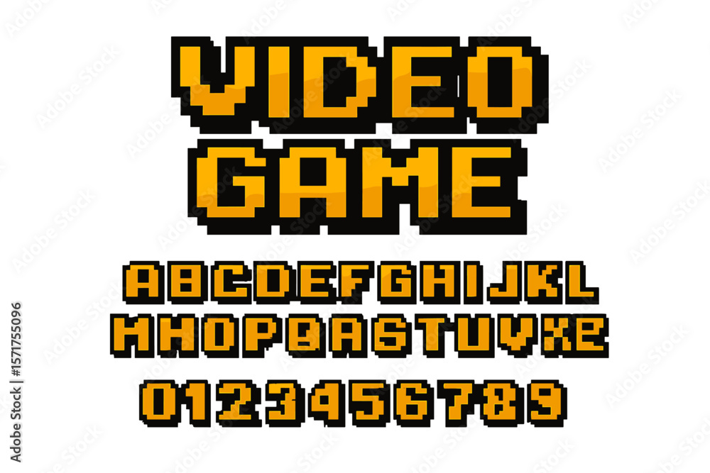 Fototapete vector alphabet of 8 bit letters and numbers for video computer game design in pixel 3d retro font