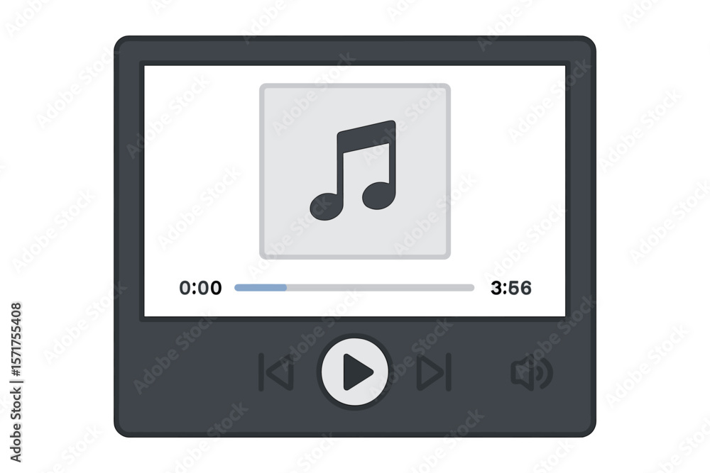 Poster isolated media music player interface on a white background, serving as a multimedia frame template 