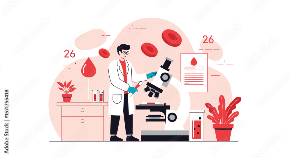 Poster expert analysis of blood samples using microscope in laboratory setting