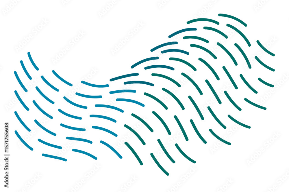 Poster dynamic pattern of vector half circles and lines in blue and green hues isolated on a black backgrou