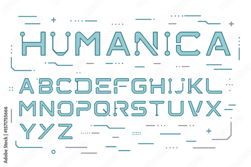 Fototapete humanica is a futuristic font representing an abstract technology alphabet, presented as a digital s