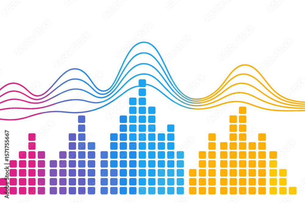 Poster vector concept of music equalizer, showing sound waves with musical waves, an abstract background of