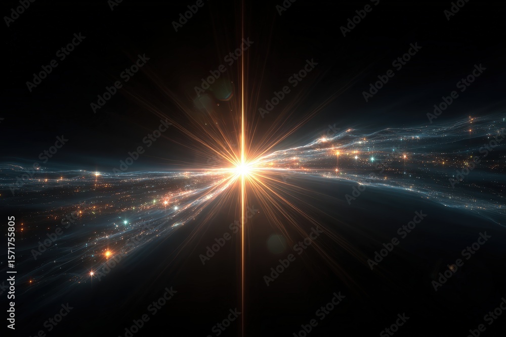 Poster light breaking through clouds creating ethereal rays in the dark, expansive atmosphere
