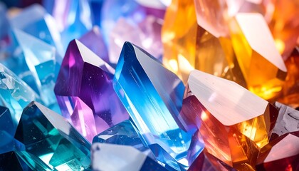 Colorful Crystals Cluster Close Up with Shiny Light Reflections