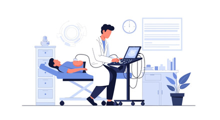 Medical Professional Conducting Ultrasound Examination For Patient In Modern Clinic