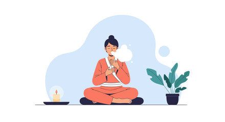 Serene Woman Practicing Meditation With Focus And Balance In Peaceful Setting