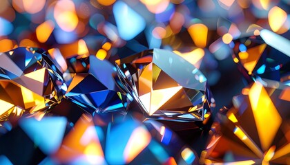 Glowing Faceted Gems Sparkling with Light Reflections