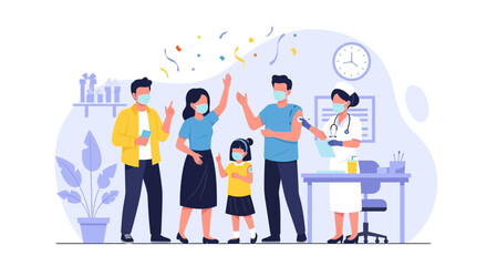 Celebrating Immunity Family Receives Covid Vaccine Joyful Moment Vaccination Clinic