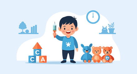 Smiling Boy Displaying A Vaccine During A Pediatric Medical Appointment