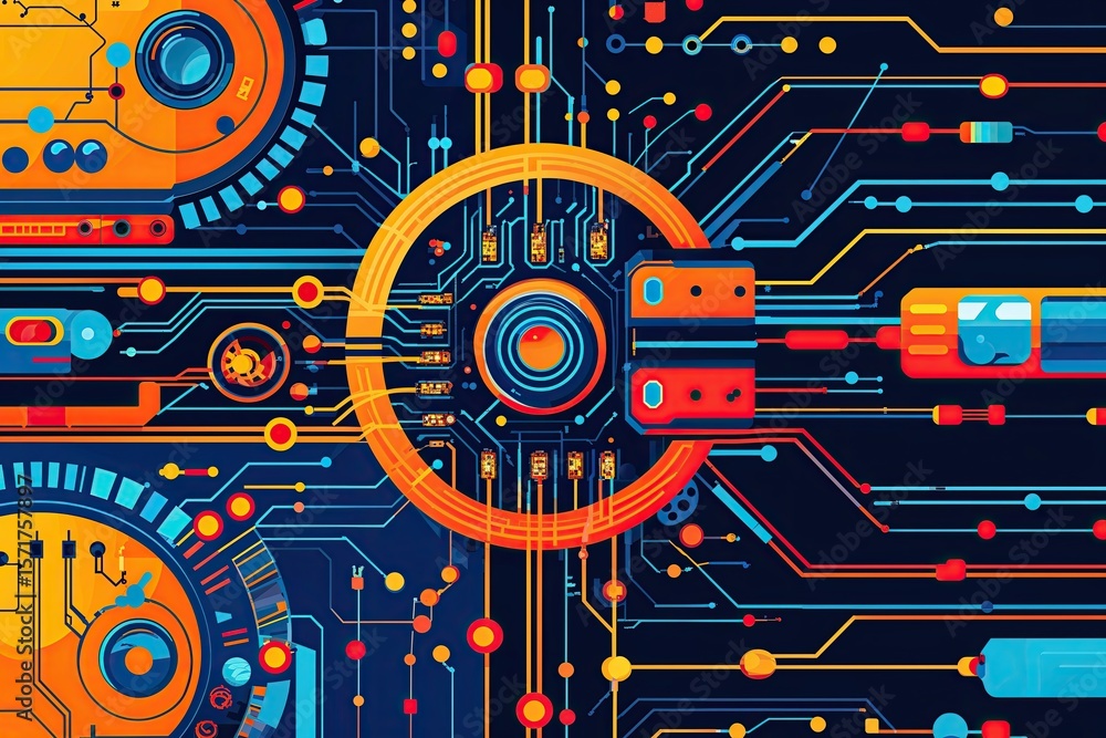 Aufkleber lively abstract digital illustration of interconnected circuit flows for engineering themes and cont