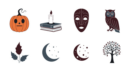 Halloween and autumn themed vector art featuring spooky elements