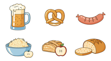 Oktoberfest food beer pretzel sausage sauerkraut apple strudel bread