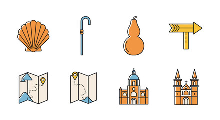 Camino de santiago icons pilgrimage route vector travel illustration