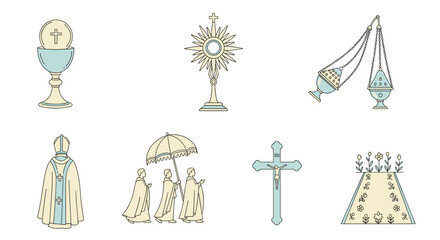 Catholic church religious items and christian symbols vector graphics