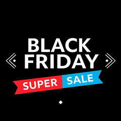 Obraz premium A decorative black friday super sale banner with arrows and ribbons on a black background