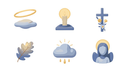 Religious icons set with cross angel candle and cloud vector graphic