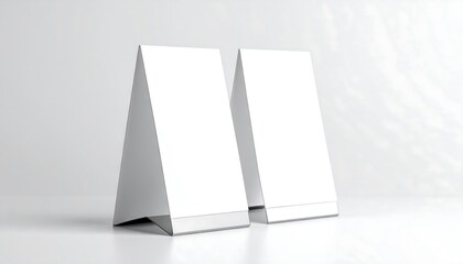 Two Table Tents Displaying White Cards on White Surface