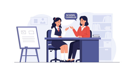 Female Student Consulting With School Counselor In Office Meeting Setting