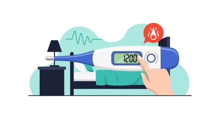 Fever Alert Digital Thermometer Displaying High Temperature Bedside Table Backdrop