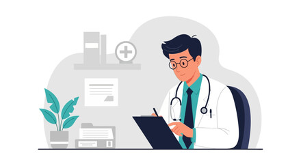 Focused Physician Taking Notes In Office Depicting Healthcare Expertise And Professionalism