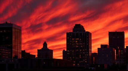 Fototapeta premium City skyline at fiery sunset