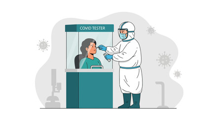 Covid Testing Booth with Doctor and Patient For Safety Virus Transmission