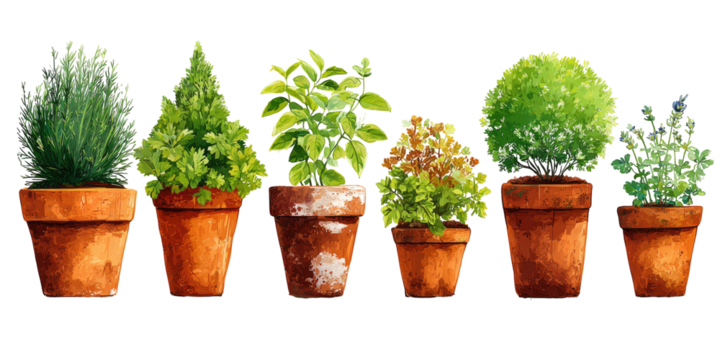 Pixel Art Potted Plants on Transparent Background