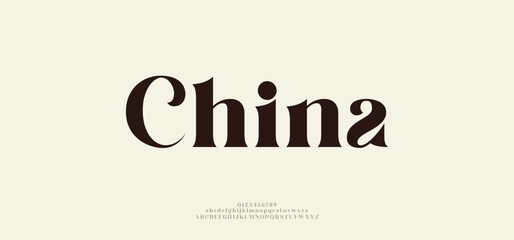 China Luxury letter font and tech typeface. Typography modern sans fonts and number for logo brand. vector illustration