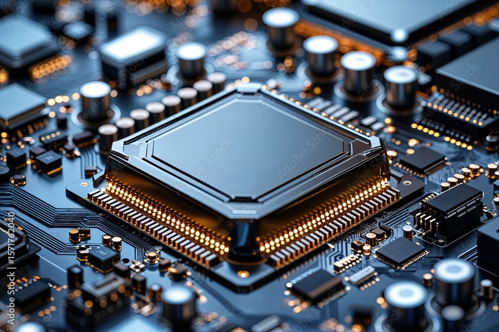 Poster intricate detail of a high-capacity computer cpu showcasing enhanced connectivity and technology in 