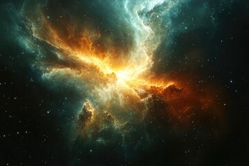 Fototapeta premium A vibrant explosion of celestial gas and stardust creates a breathtaking cosmic nebula formation.