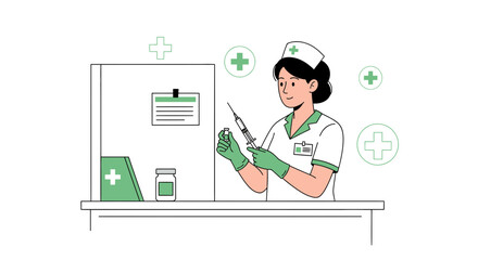 Nurse Preparing An Injection At Her Station In The Hospital Or Clinic