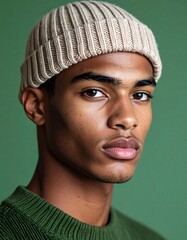 Portrait of a Young Person Wearing a Knit Beanie