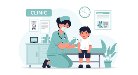Vaccination Program For Children Concept Illustration Pediatrician Injecting Vaccine