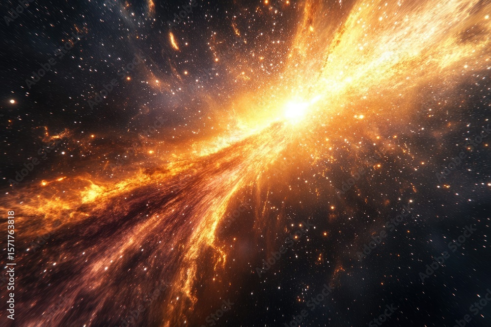 Canvas Prints a stunning cosmic explosion in deep space, radiating golden light across a nebula filled with countl