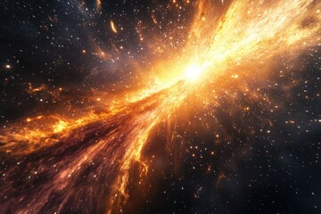 A stunning cosmic explosion in deep space, radiating golden light across a nebula filled with countless stars, creating a celestial masterpiece.