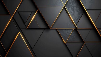 Abstract Black Triangles with Golden Lines Geometric Design