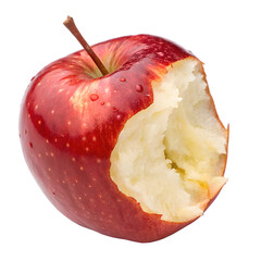 Bitten red apple with water droplets isolated on transparent background