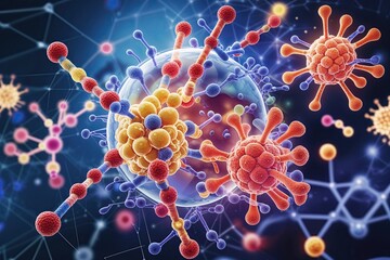 Obraz premium Innovative Graphic Visuals of Biomolecular Designs with Dynamic Backgrounds for Health and Technology Exploration