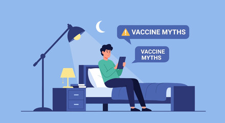 Debunking Vaccine Myths Man Reading Medical News on Tablet at Night