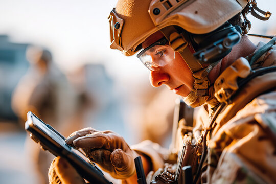 Operator engages with AI technology in a tactical environment during operational training - Powered by Adobe