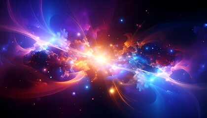 Abstract Colorful Nebula with Glowing Light and Sparkles on Dark Background